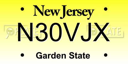 N30VJX New Jersey License Plate