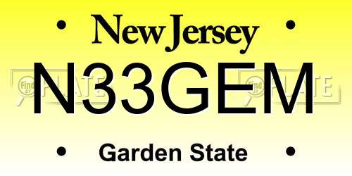 N33GEM New Jersey License Plate
