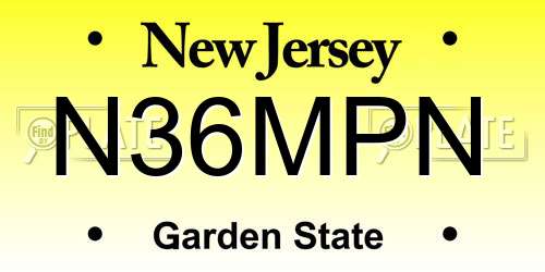 N36MPN New Jersey License Plate