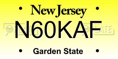 N60KAF New Jersey License Plate