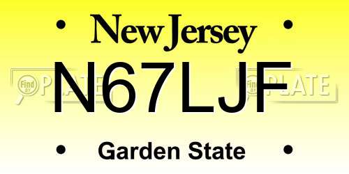 N67LJF New Jersey License Plate