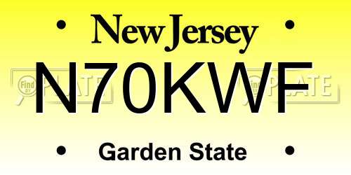 N70KWF New Jersey License Plate