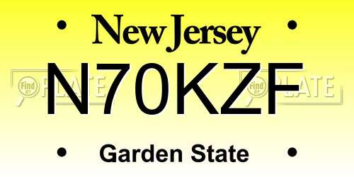 N70KZF New Jersey License Plate
