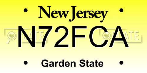 N72FCA New Jersey License Plate
