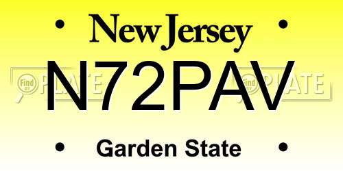 N72PAV New Jersey License Plate