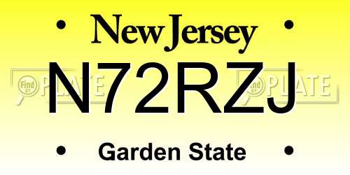 N72RZJ New Jersey License Plate
