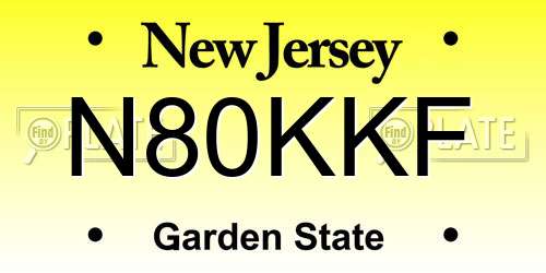 N80KKF New Jersey License Plate