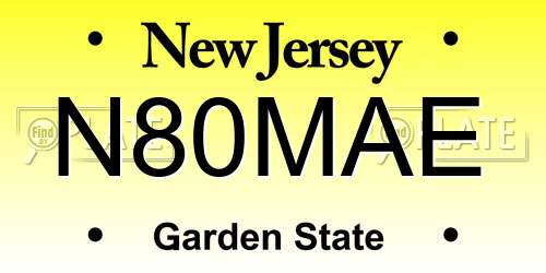 N80MAE New Jersey License Plate