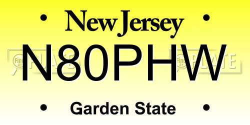 N80PHW New Jersey License Plate