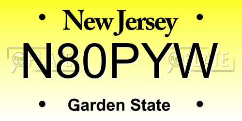 N80PYW New Jersey License Plate