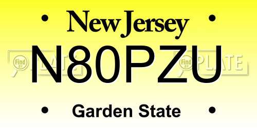 N80PZU New Jersey License Plate