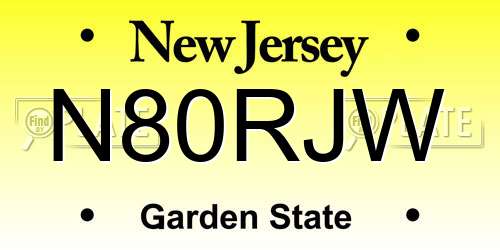 N80RJW New Jersey License Plate