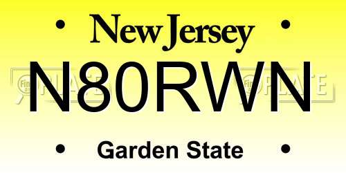 N80RWN New Jersey License Plate