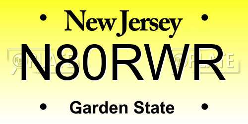 N80RWR New Jersey License Plate