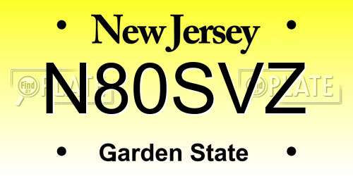 N80SVZ New Jersey License Plate