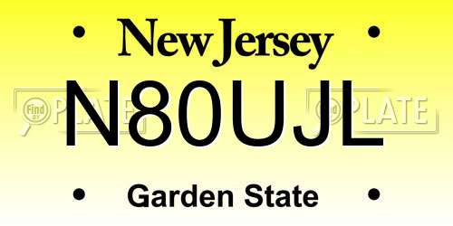 N80UJL New Jersey License Plate
