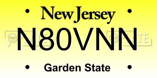N80VNN New Jersey License Plate