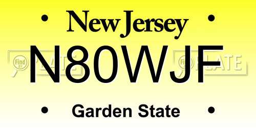 N80WJF New Jersey License Plate