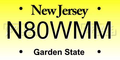 N80WMM New Jersey License Plate