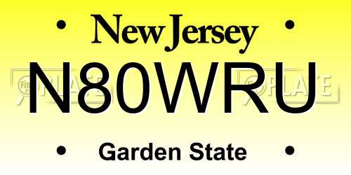N80WRU New Jersey License Plate