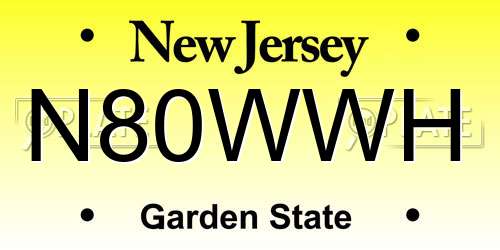 N80WWH New Jersey License Plate