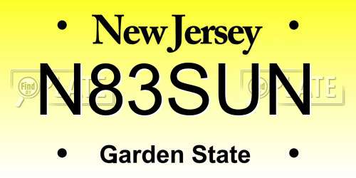 N83SUN New Jersey License Plate