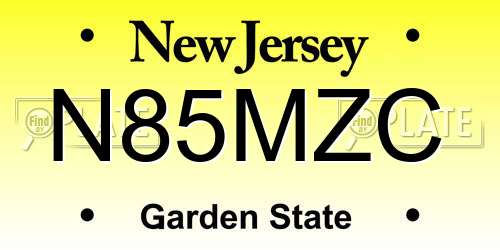 N85MZC New Jersey License Plate