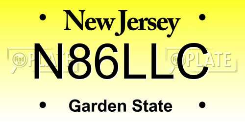 N86LLC New Jersey License Plate