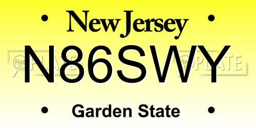 N86SWY New Jersey License Plate