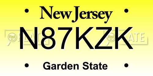 N87KZK New Jersey License Plate