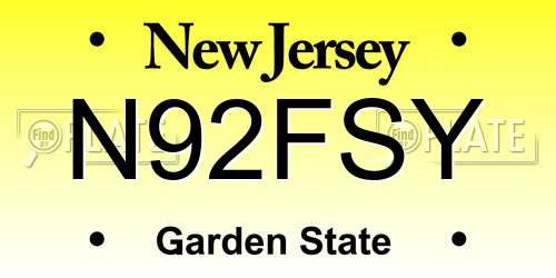 N92FSY New Jersey License Plate