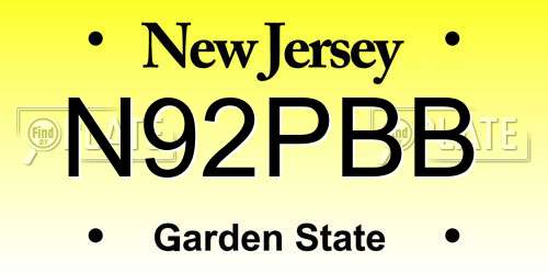 N92PBB New Jersey License Plate