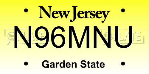 N96MNU New Jersey License Plate