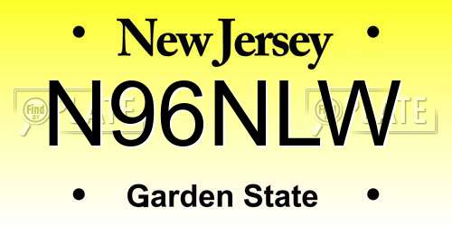 N96NLW New Jersey License Plate