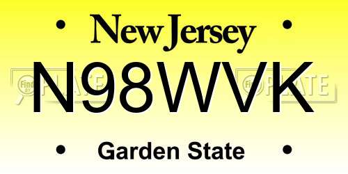 N98WVK New Jersey License Plate