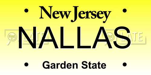 NALLAS New Jersey License Plate