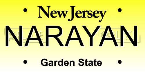 NARAYAN New Jersey License Plate