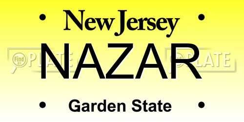 NAZAR New Jersey License Plate
