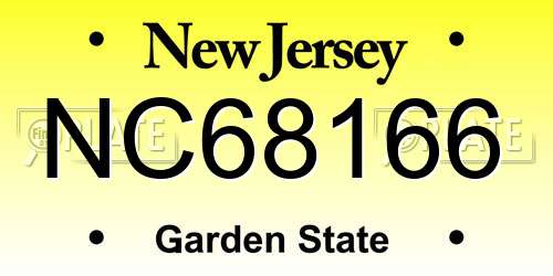 NC68166 New Jersey License Plate