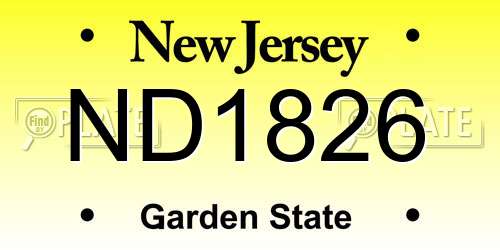ND1826 New Jersey License Plate