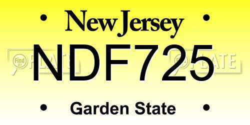 NDF725 New Jersey License Plate