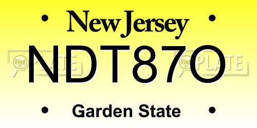 NDT87O New Jersey License Plate