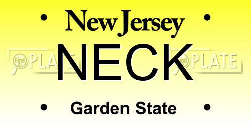 NECK New Jersey License Plate