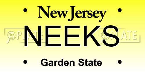 NEEKS New Jersey License Plate
