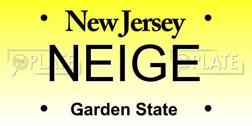 NEIGE New Jersey License Plate
