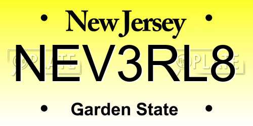 NEV3RL8 New Jersey License Plate