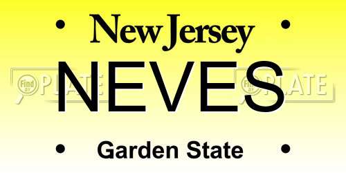 NEVES New Jersey License Plate