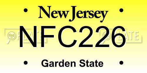 NFC226 New Jersey License Plate