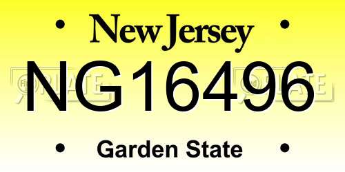 NG16496 New Jersey License Plate