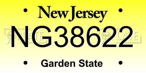 NG38622 New Jersey License Plate